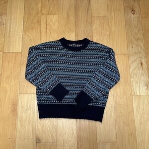 twik Navy Fair Isle Crewneck Sweater with Light Blue and Burgundy Accents